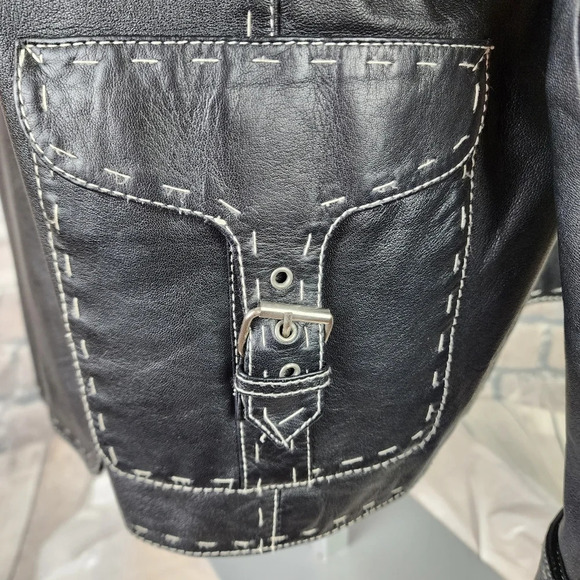 Danier Black Leather  Jacket Moto Style Buckle Flap Pockets XL Super Soft - Picture 8 of 14